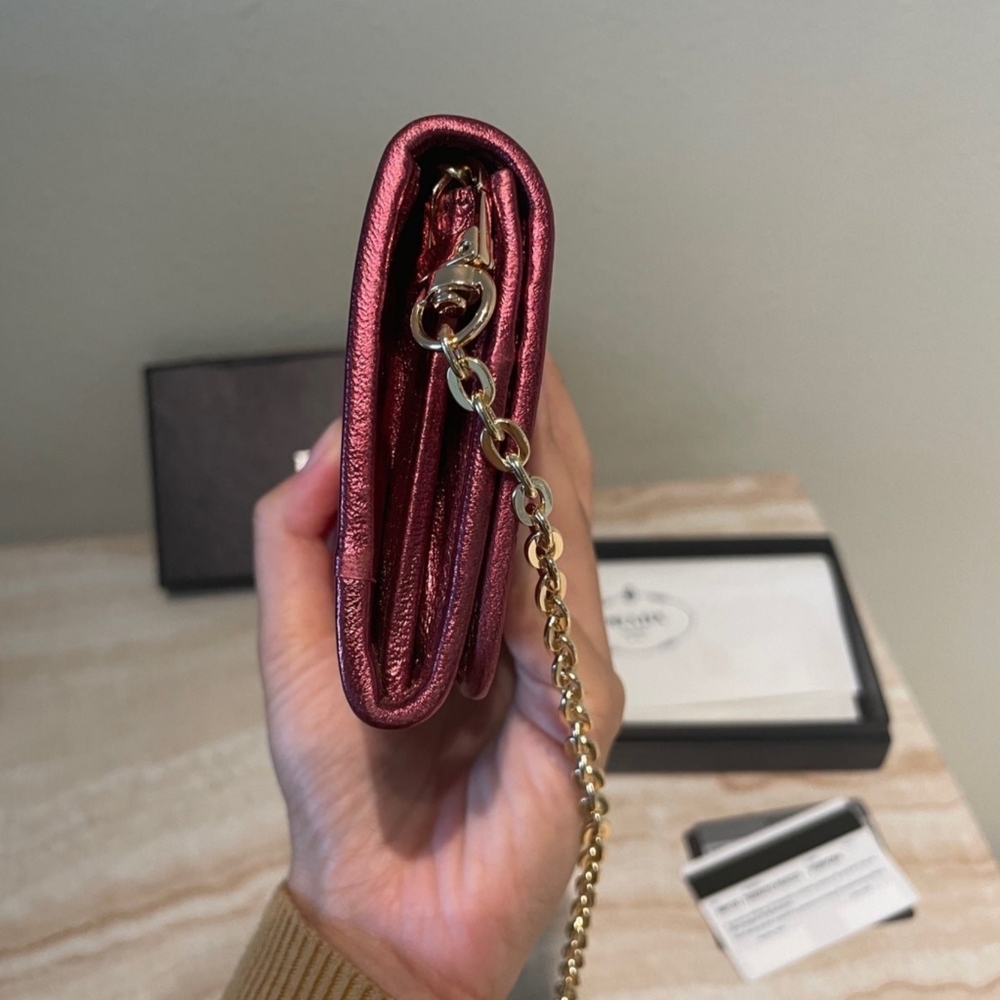 AUTHENTIC Prada Long Tessuto Burgundy Wallet Crossbody WOC - Picture 7 of 12